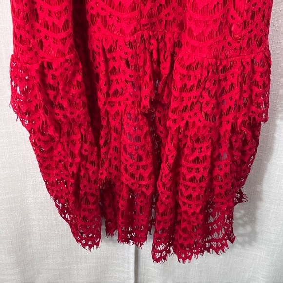 Venus Lace Tiered Ruffle Hem High Low Event Evening Night Out Red Dress Size 10 - Picture 10 of 15